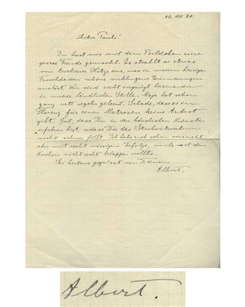 Albert Einstein Autograph Letter Signed -- ''...triggers wonderful faded memories...'' & ''...I could not get the hang of cooking too well...''